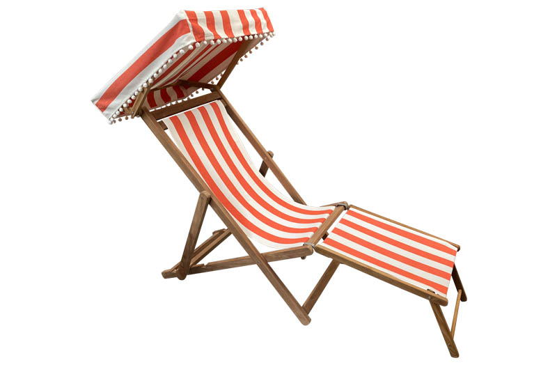 Orange and White Stripe Edwardian Deckchairs with Canopy and Footstool