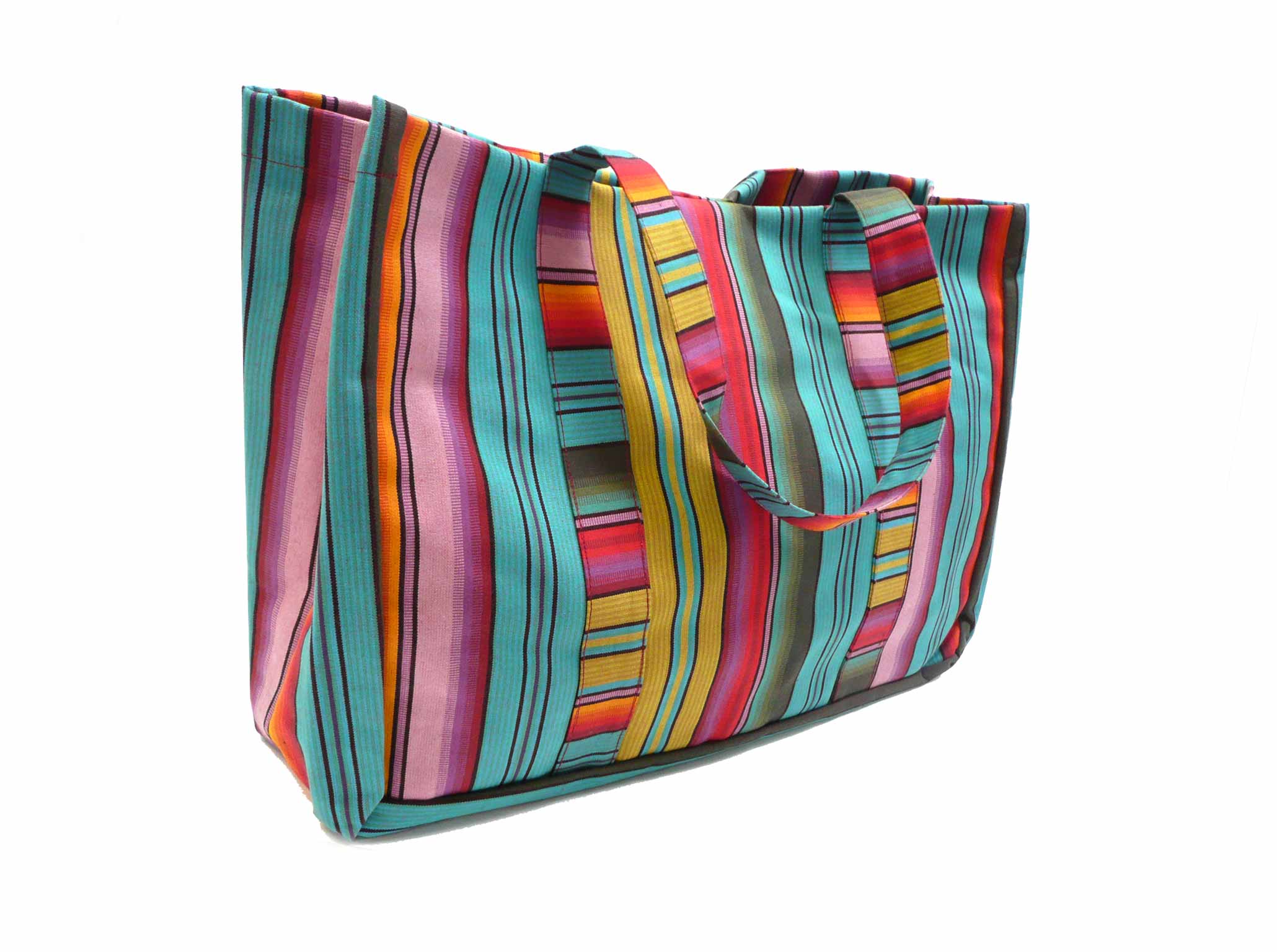 turquoise blue striped beach bag