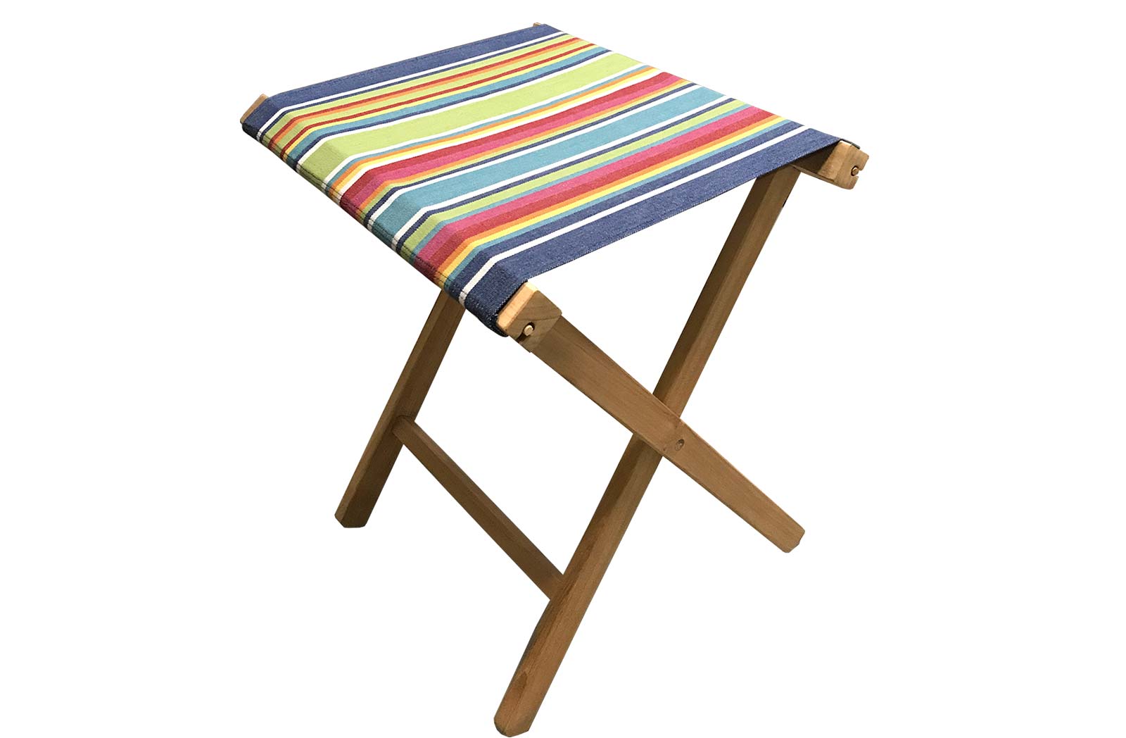 Teak Folding Portable Stools with Multi Stripe Seat