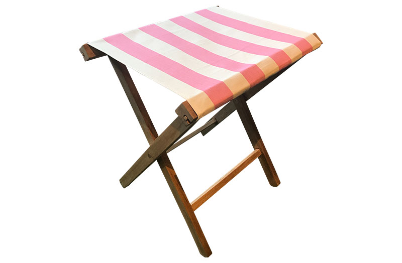 Portable Folding Stools with Pink and White Striped Seats  