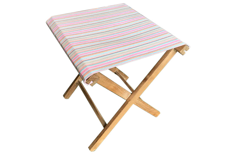 Portable Folding Stools with Pink, Taupe Light Blue PinStriped Seats