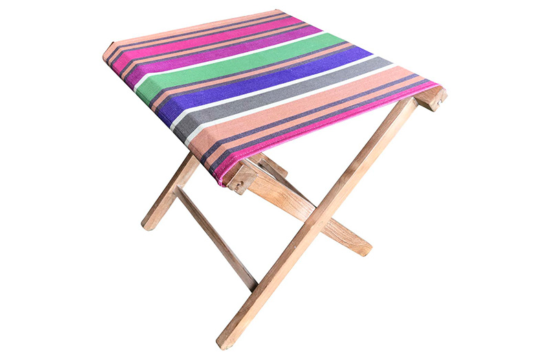 Portable Folding Stools with Striped Seats caramel, beige, purple   