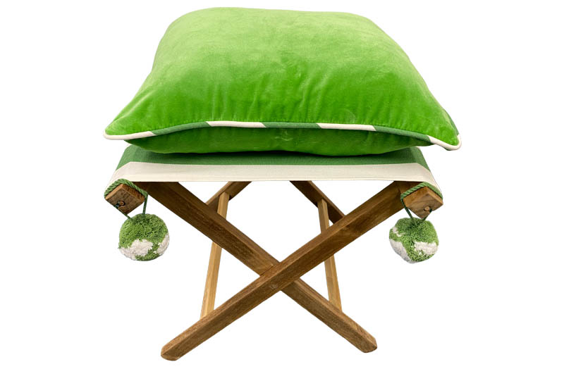 Green Cushions piped in Green and White Stripes for Stools, Footstools and Deckchairs