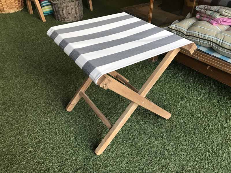 Grey and White Stripe Folding Wooden Stool