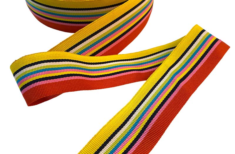 Yellow and Coral Red Stripe Grosgrain Ribbon