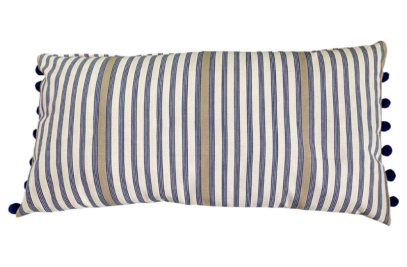rectangular cream navy ticking stripe cushion