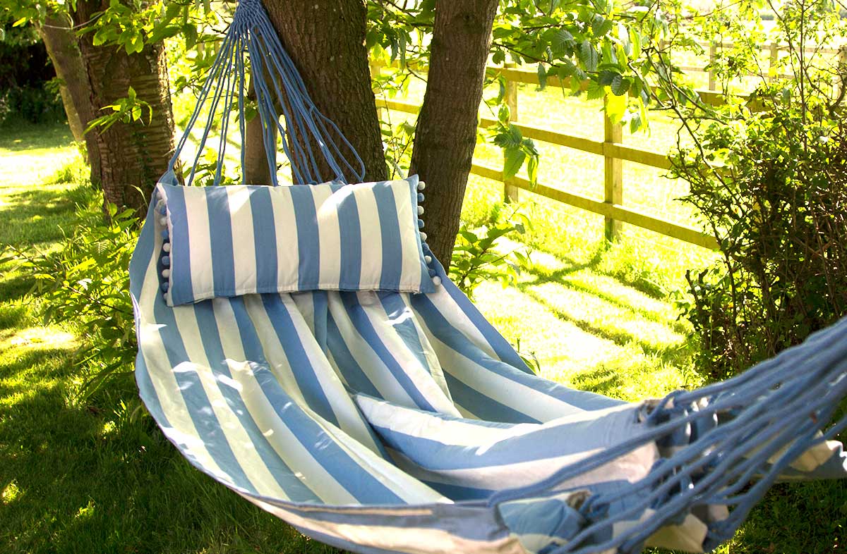 Sky Blue and White Striped Hammocks