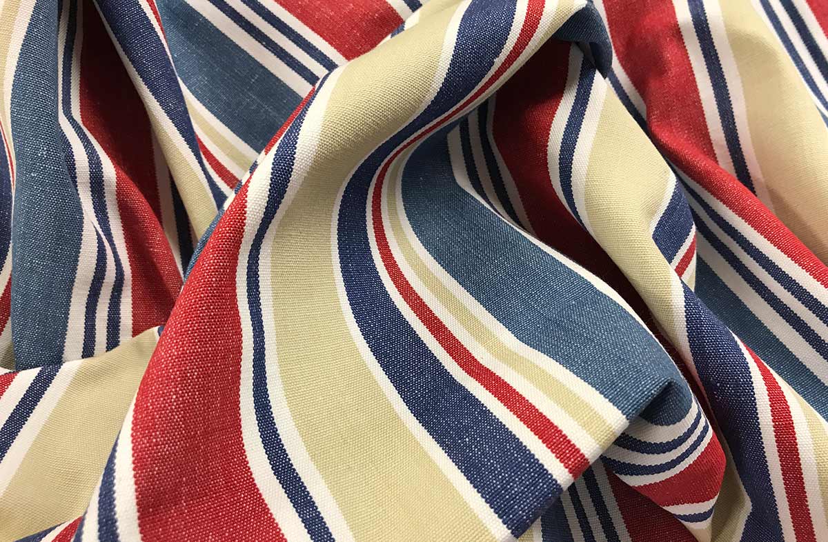 Ludo Blue And Red Striped Fabric  