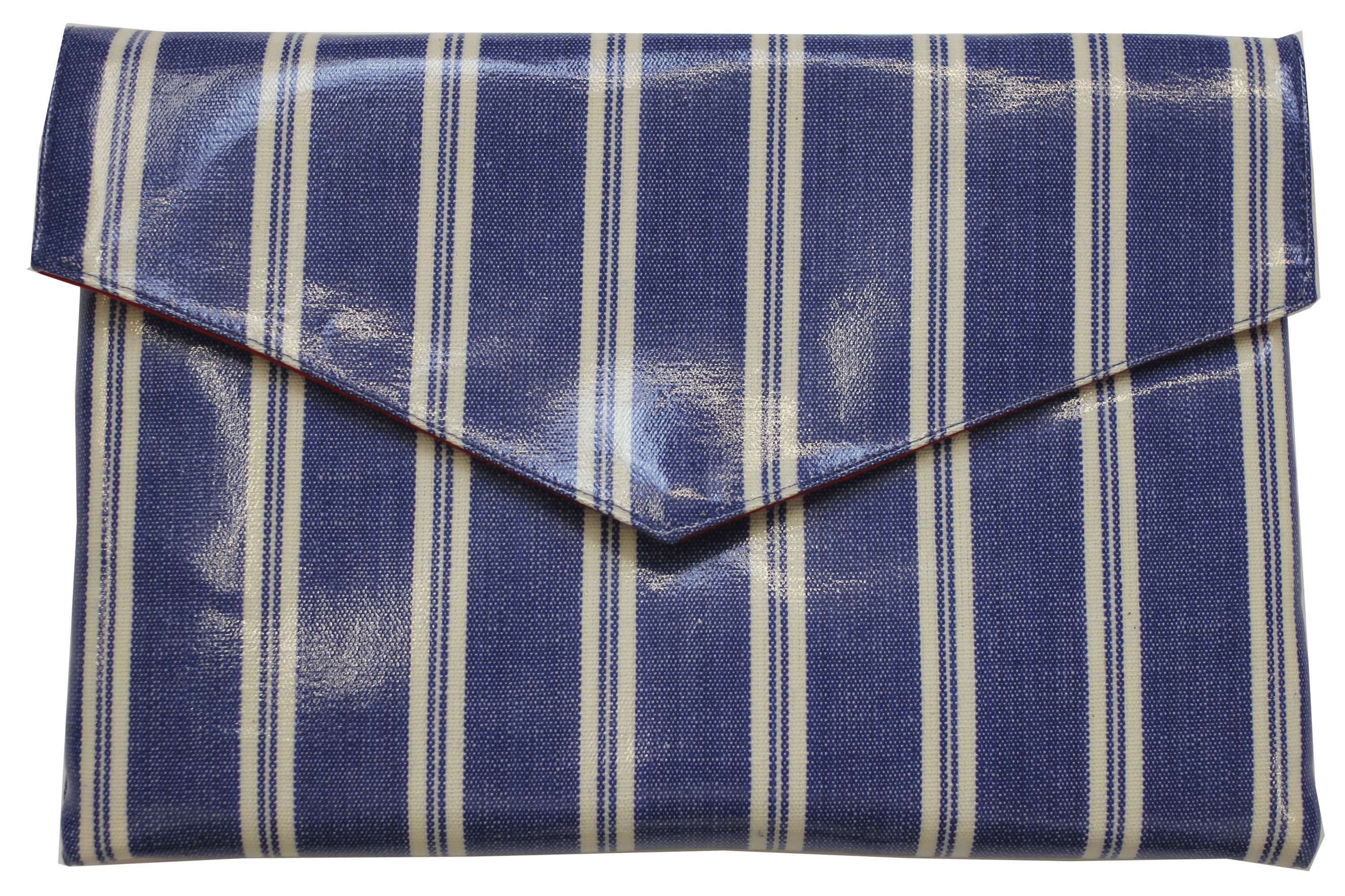 Blue Small PVC Clutch Bags - Racing Stripe