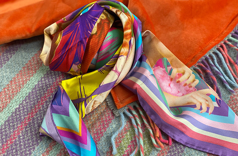 Italian Silk Scarves with Lavender Pastel Stripes