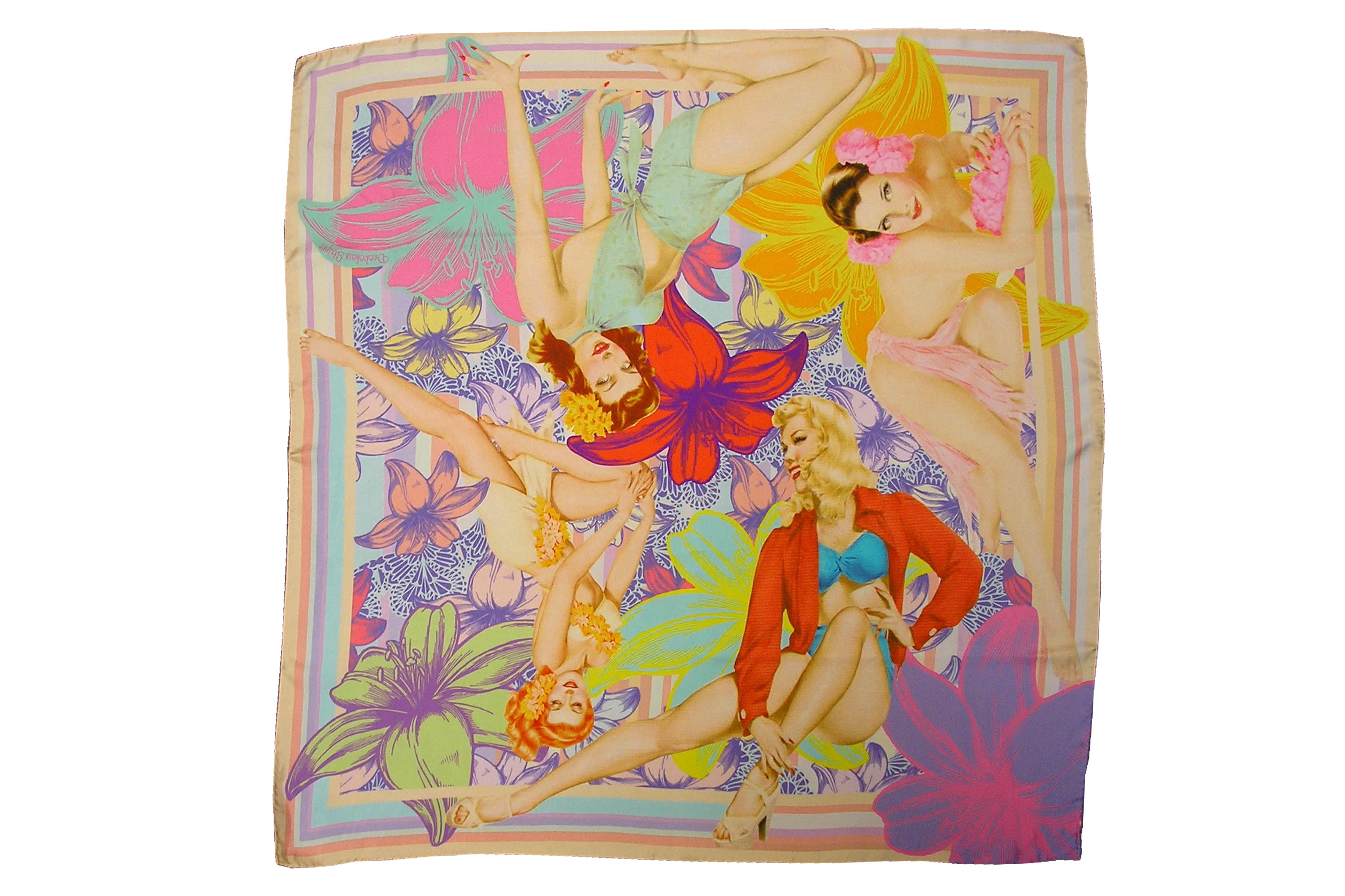 Italian Silk Scarves Pale Stripes and Flowers