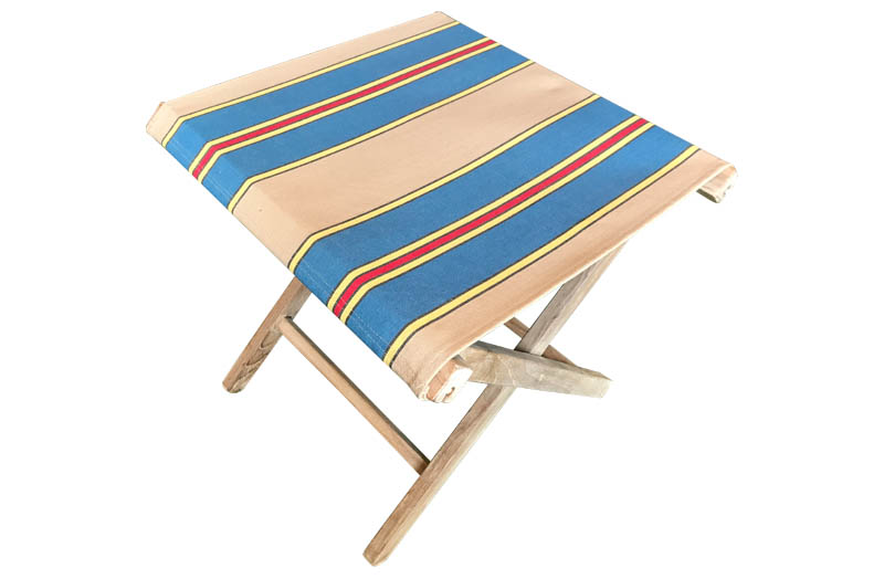 Beige, Blue, Yellow Portable Folding Stools with Striped Seats