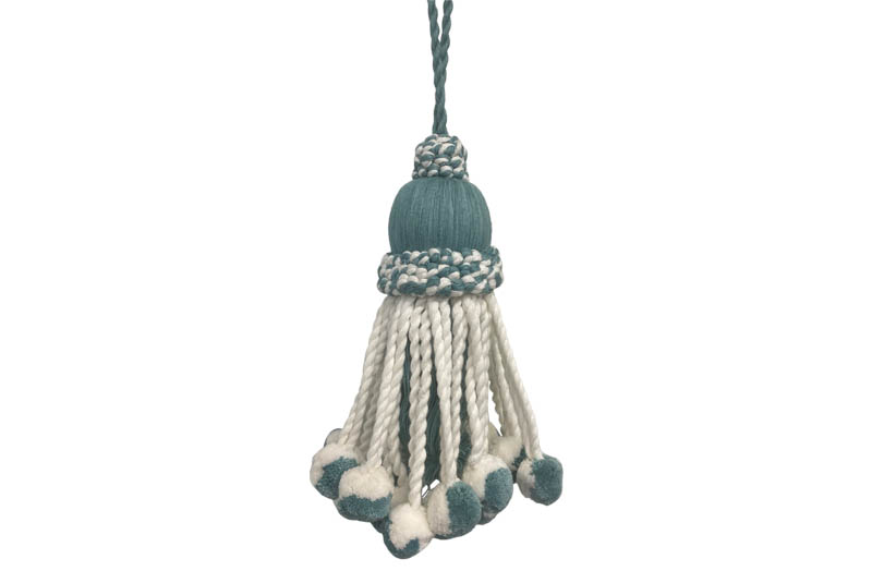 Teal and White Jumbo Pom Pom Tassels