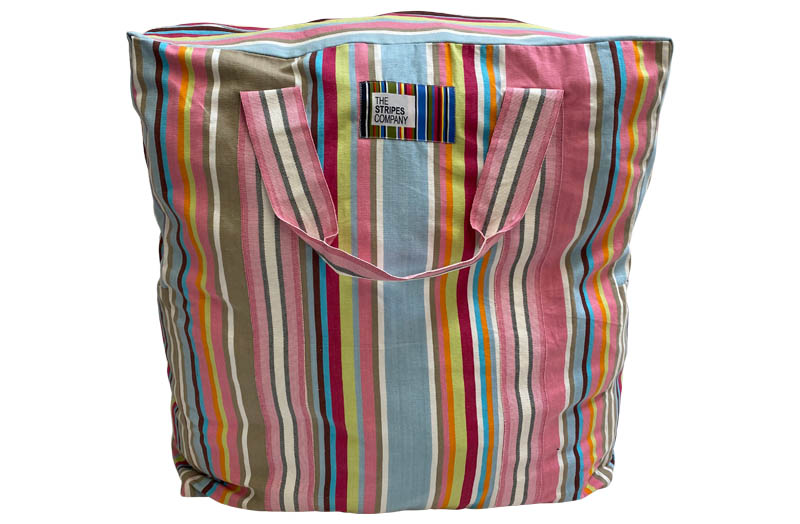 Pink, Beige Grey, Pale Blue Stripe Jumbo Large Storage Bag for Bedding, Cushions, Textiles, Pillows