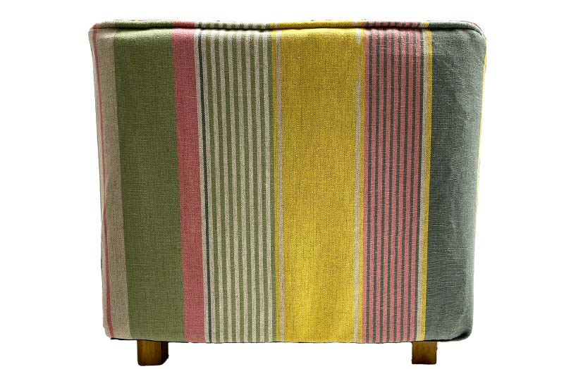 yellow, salmon pink, sage green - Striped Upholstered Footstools - Stripe Linen Pouffes