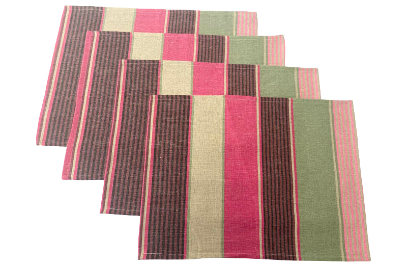 Linen Stripe Place Mats set of 4 - Raspberry Pink, Sage, Taupe Stripes 