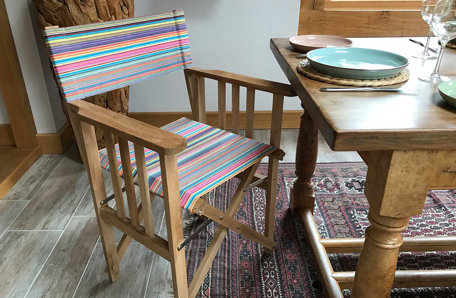 Teak Directors Chair - Mahjong Rainbow Stripes