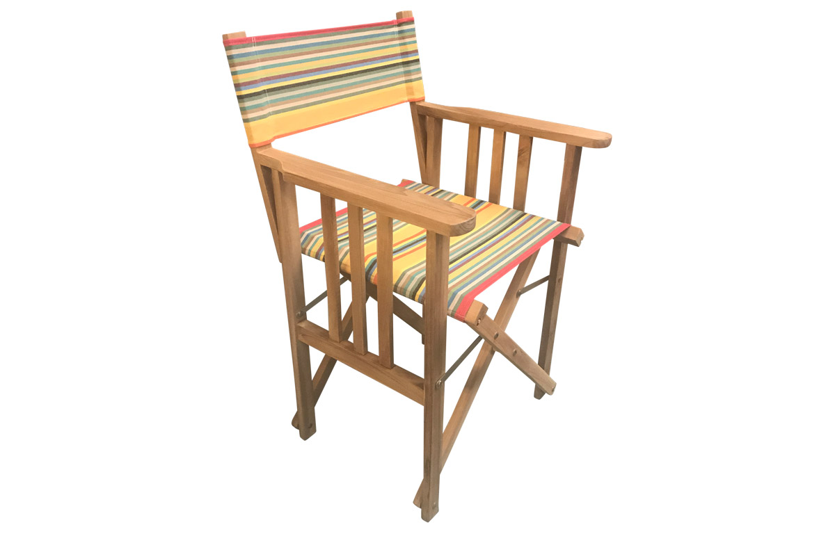 Directors Chair with striped covers in a medley of sunny colours
