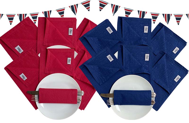 Red and Blue Cotton Table Napkins - Set of 12 Napkins