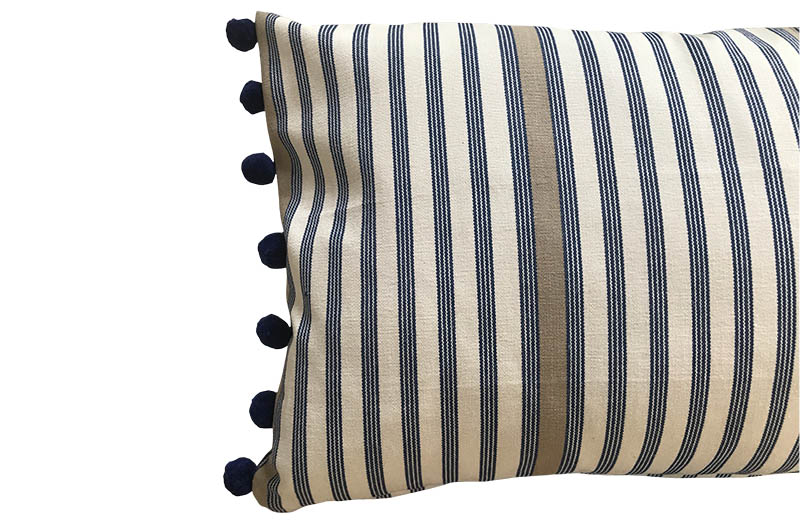 cream navy blue ticking stripe cushion