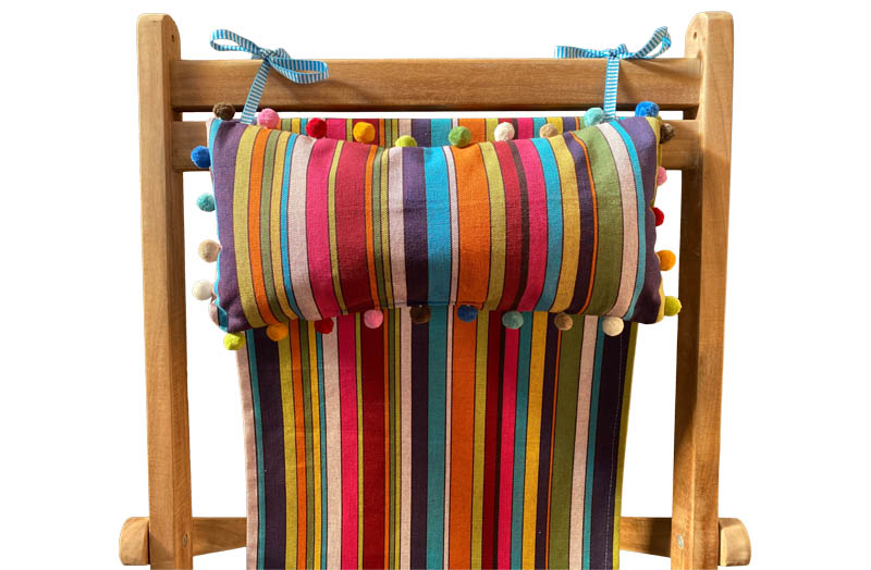 Rainbow Stripe Deckchair Headrest Cushions | Tie on Pompom Headrest Pillow