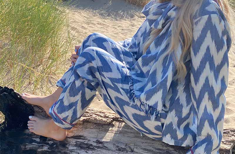 Blue and White Loungwear Pyjama Set - Medium