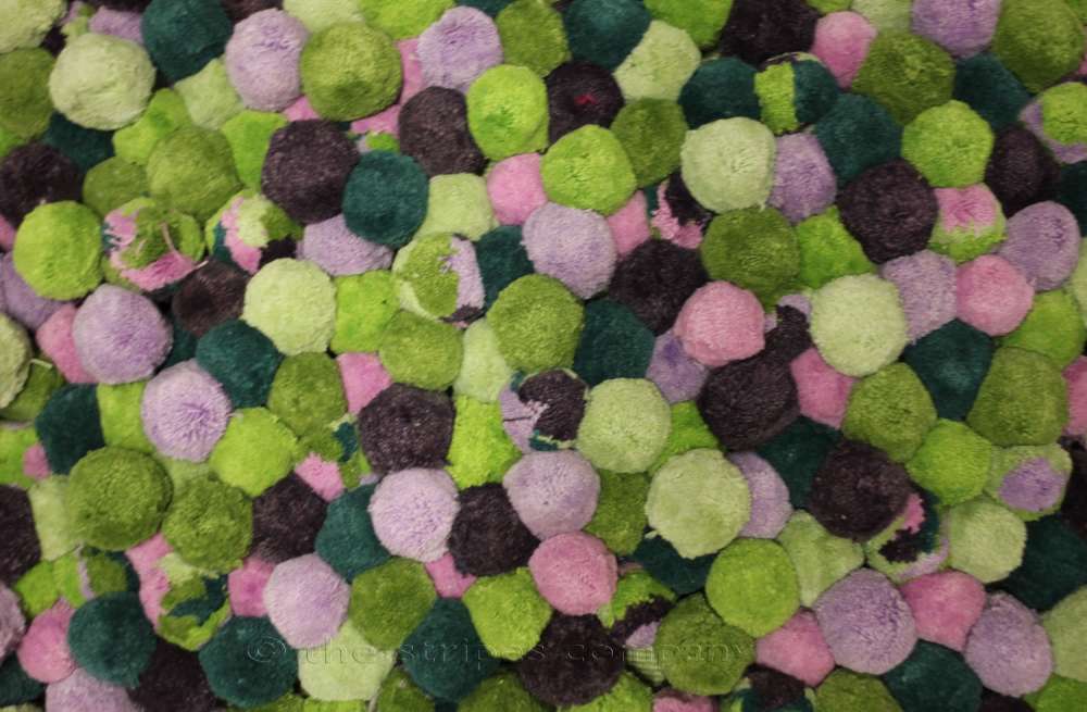 greens, purples pinks bobble fringe sample