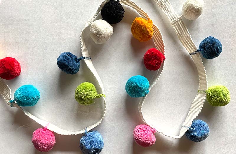 Large Multi Coloured Bobble Fringes | Multicolour Pompom Bobble Trims -Gliding
