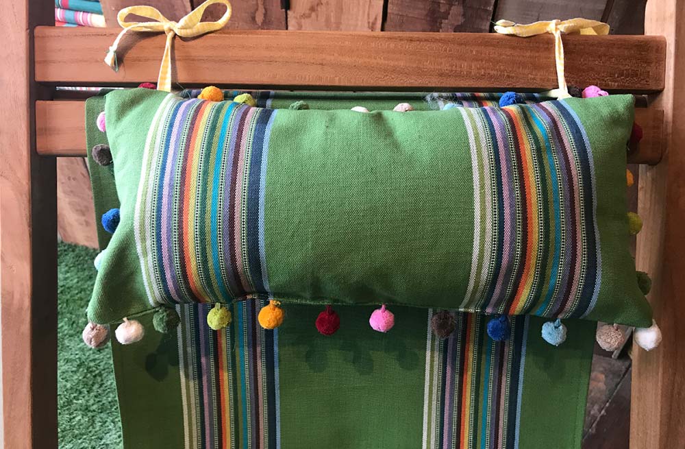 Punting Deckchair Headrest Cushions | Tie on Pompom Headrest Pillow green, rainbow