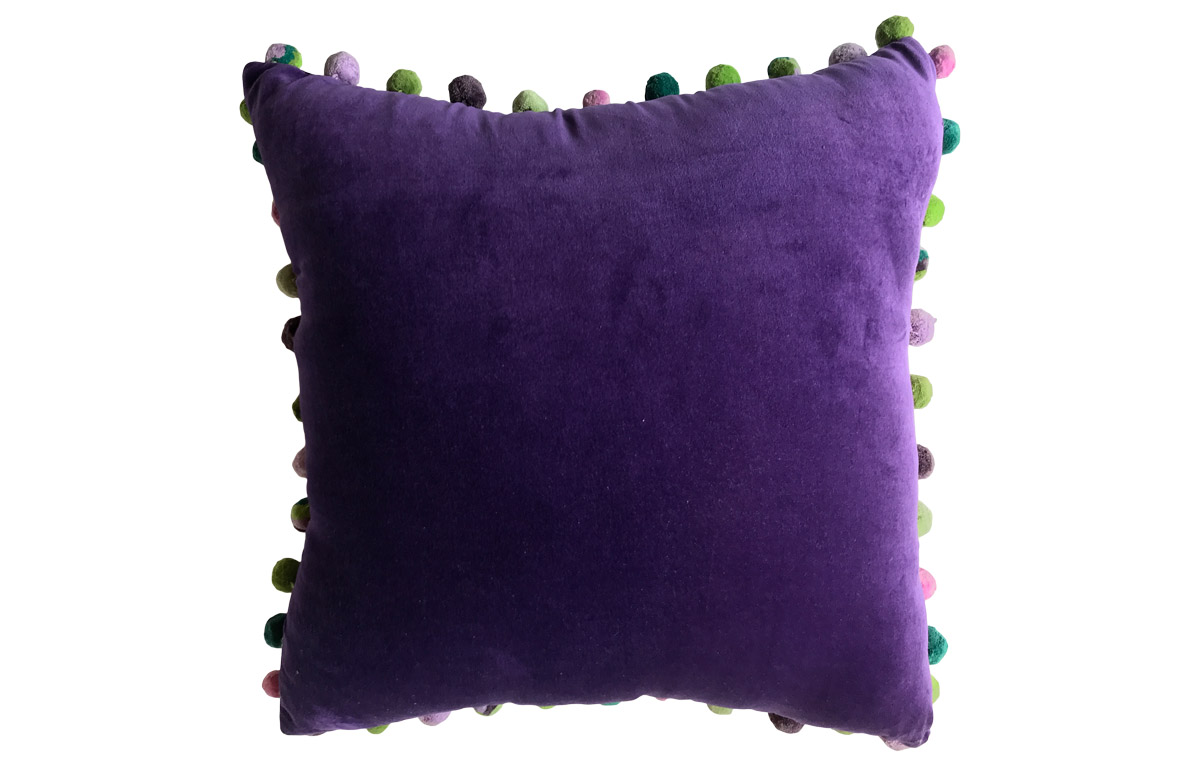 Purple Velvet Pompom Cushion 50x50cm