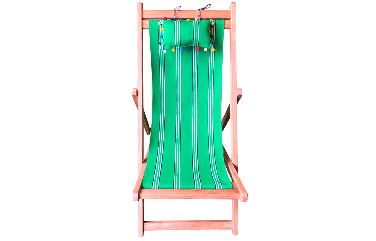 Emerald Green Teak Deckchair with Headrest and Pockets