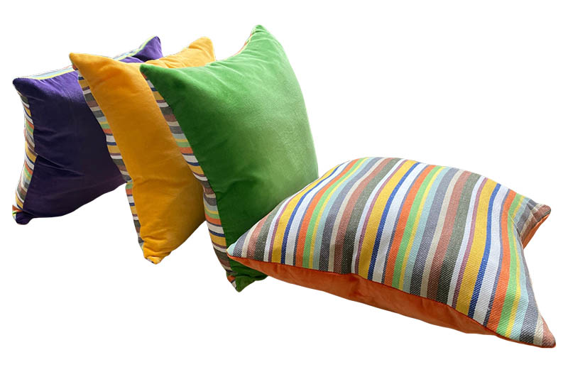 Khaki, Brown, Yellow Striped Brushed Cotton and Velvet Cushion Covers