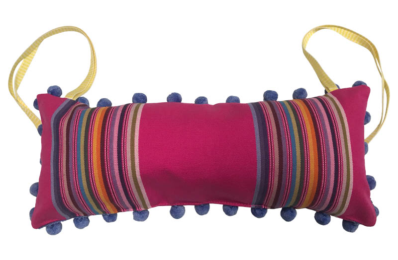 Bright Pink with rainbow stripes- Deckchair Headrest Cushions | Tie on Pompom Headrest Pillow
