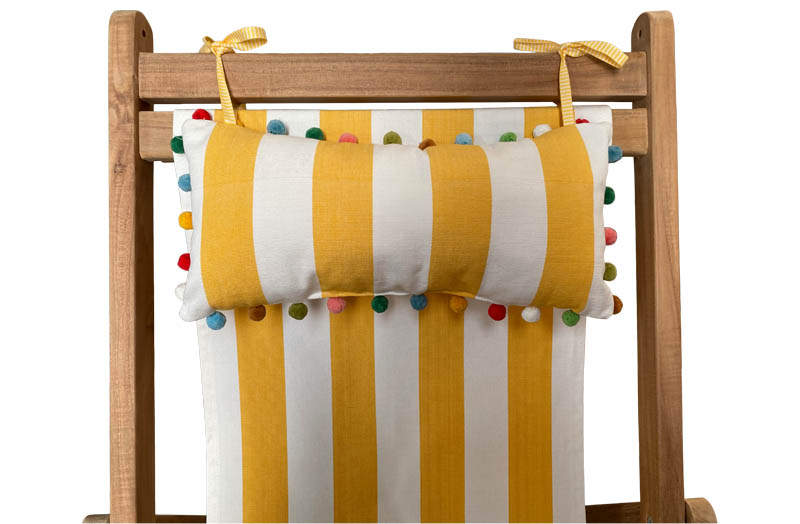 Shot Put Deckchair Headrest Cushions | Tie on Pompom Headrest Pillow yellow, white