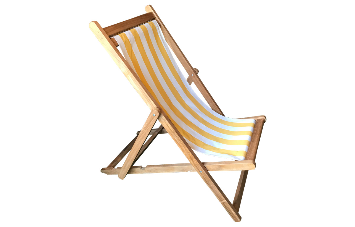 Yellow, white- Premium Deck Chairs - Traditional Folding Wooden Deckchairs