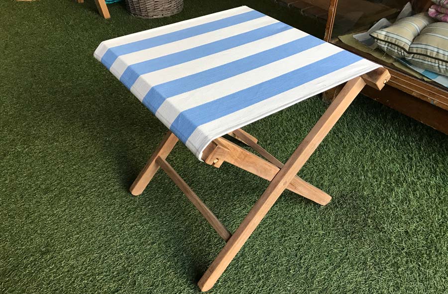 Sky Blue and White Stripe Folding Wooden Stool