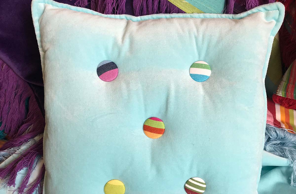 Pale Aquamarine- Stripe Buttoned Cushions