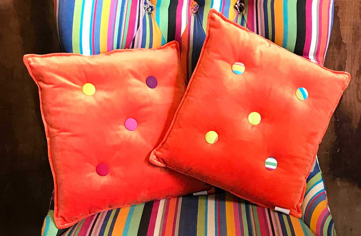 Small Orange Velvet Cushions Plain Buttons