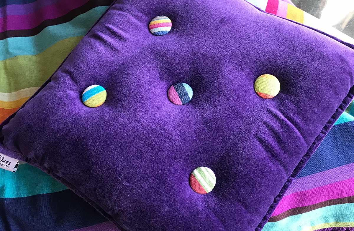 Purple Velvet Stripe Button Cushion