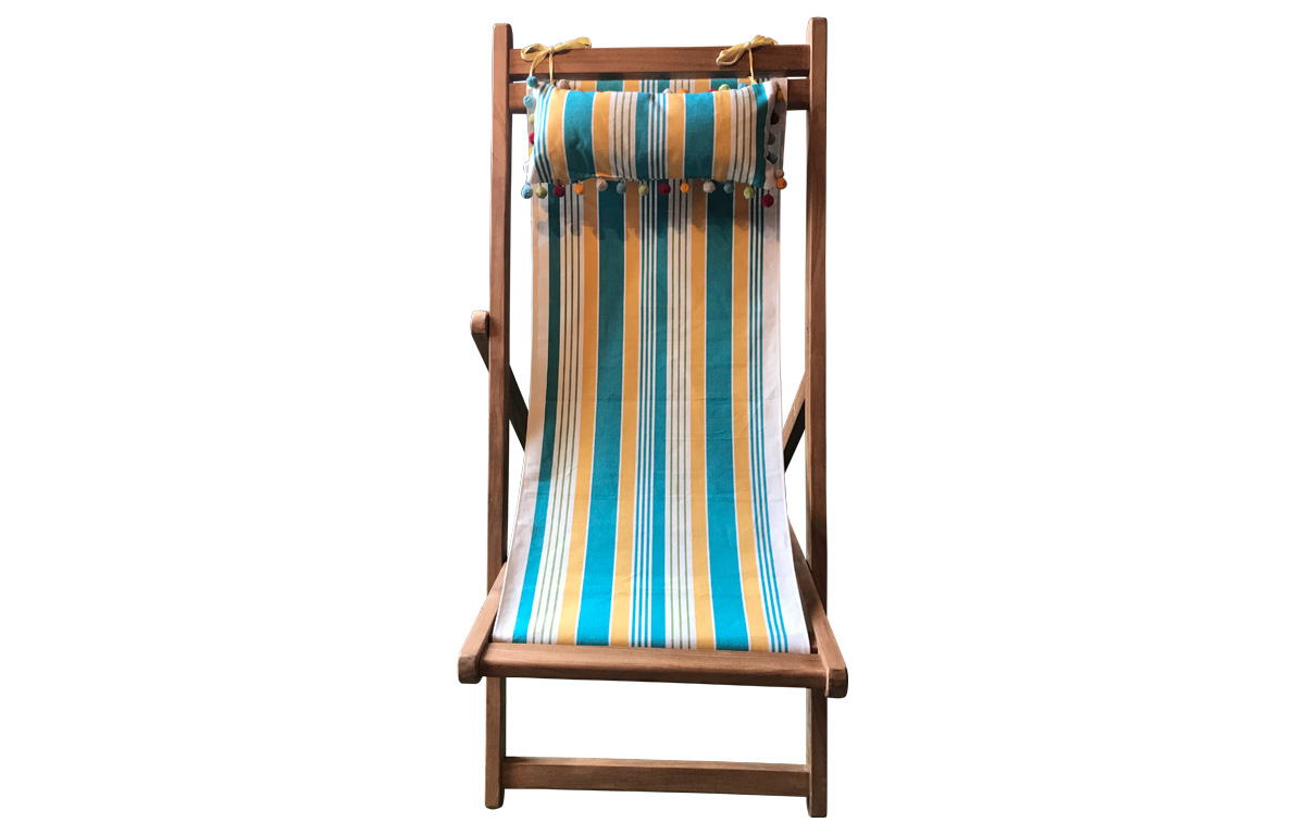 deck chair with headrest white turquoise yellow stripe