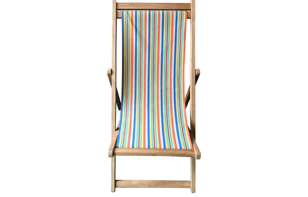 Premium Deck Chair with dark blue, beige, orange stripe removable sling