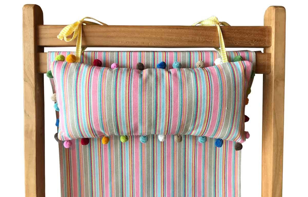 Pink Taupe Stripe Deckchair Headrest Cushions | Tie on Pompom Headrest Pillow