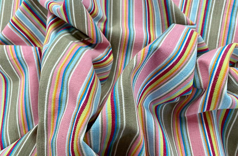 Pink Taupe Blue Pin Striped Fabric