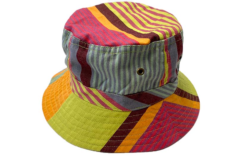 Lime Green, Pink, Orange Striped Bucket Hats - Stripe Sun Hat