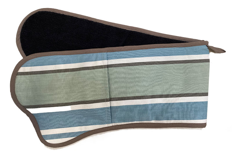 Teal, Pale Aqua, Dark Grey Striped Oven Gloves | Double Oven Mitts