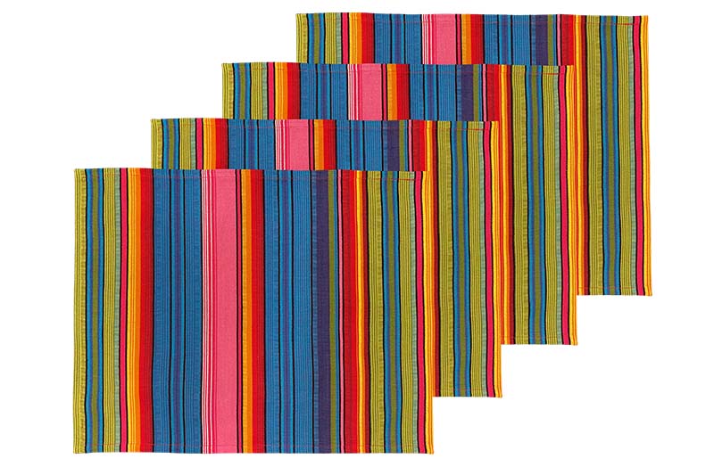 Pink, Blue, Lime Striped Place Mats - Colourful Table Mats set of 4