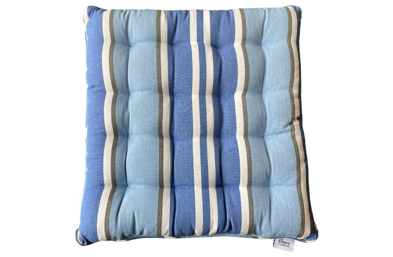 Pale Blue, Royal Blue, Grey Striped Seat Pads with Piping