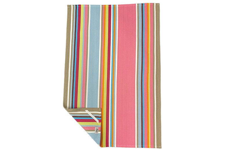 Pink, Beige Grey, Pale Blue Stripe Tea Towels