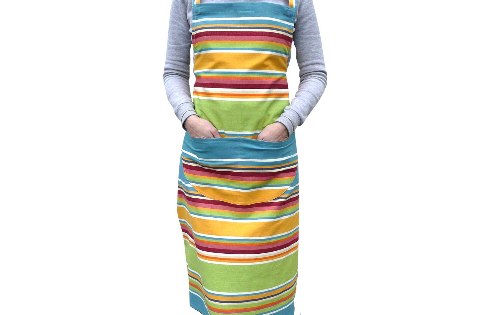 Striped Apron yellow, green, blue stripes  