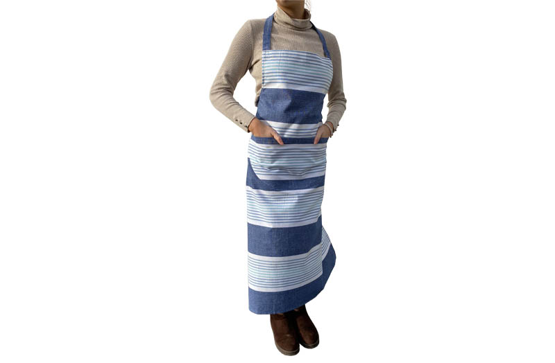 Denim Blue, White, Aquamarine Striped Cotton Aprons